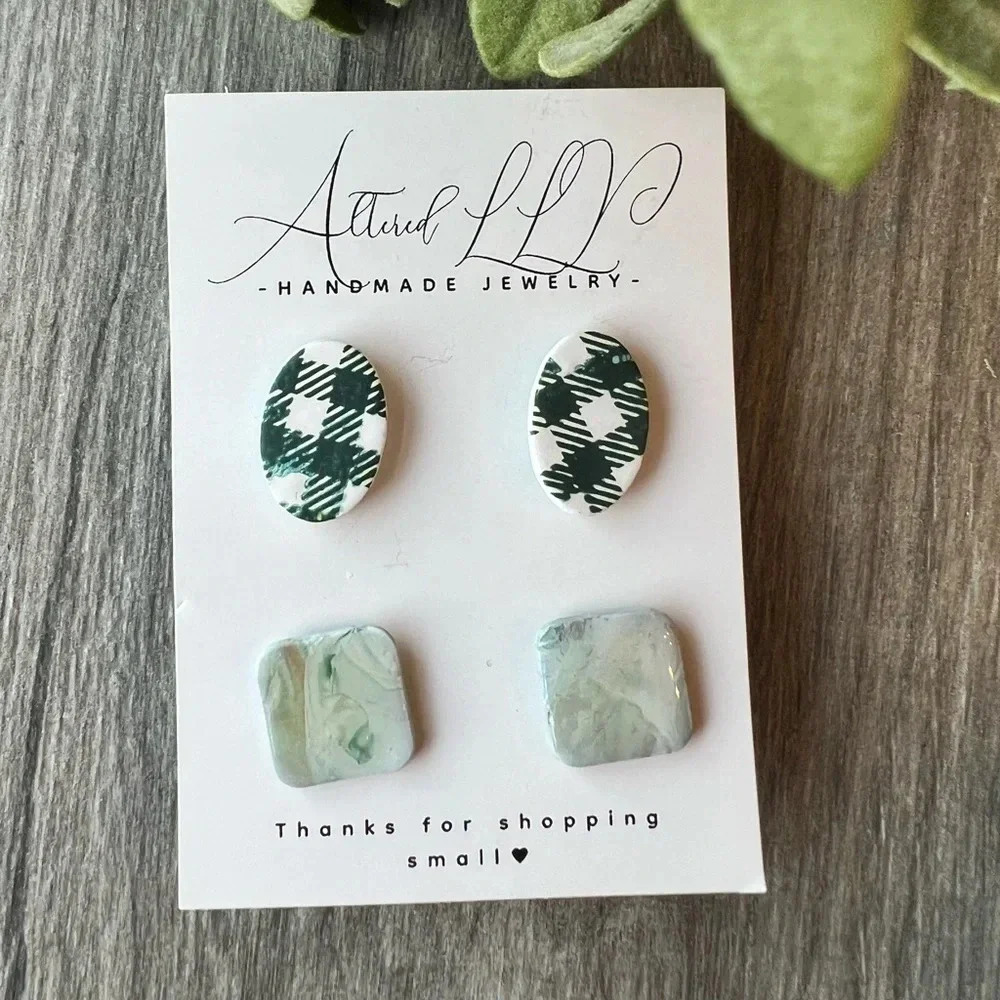 2/$30 Handmade- Plaid & Paint Swirl Studs